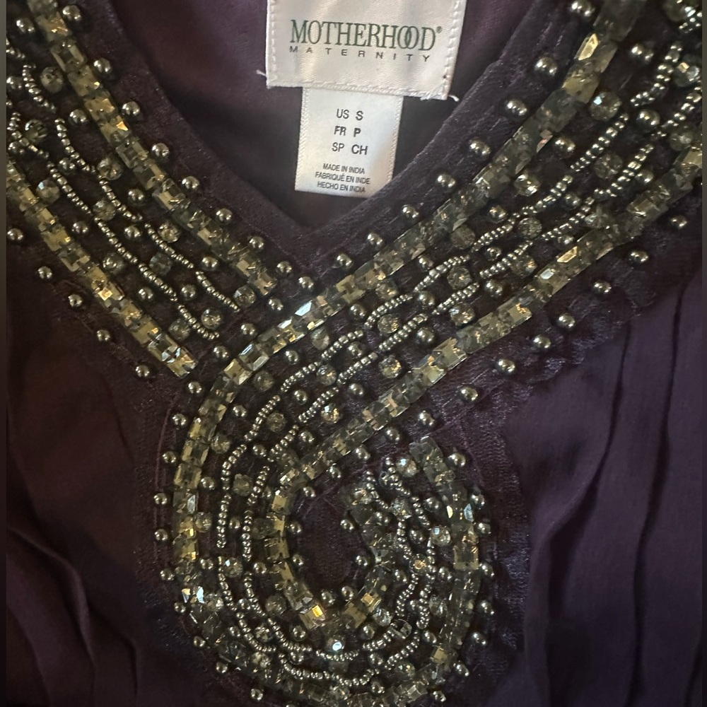 Motherhood Maternity Deep Purple Beaded Party Midi Dress Size S - Picture 2 of 3